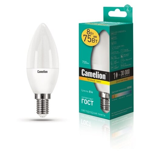 фото Светодиодная лампа camelion led8-c35/830/e14