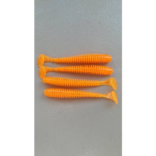 Мягкая силиконовая приманка Свинг (Ribbed Worm) 89мм,8шт Оранжевый (Firefox).
