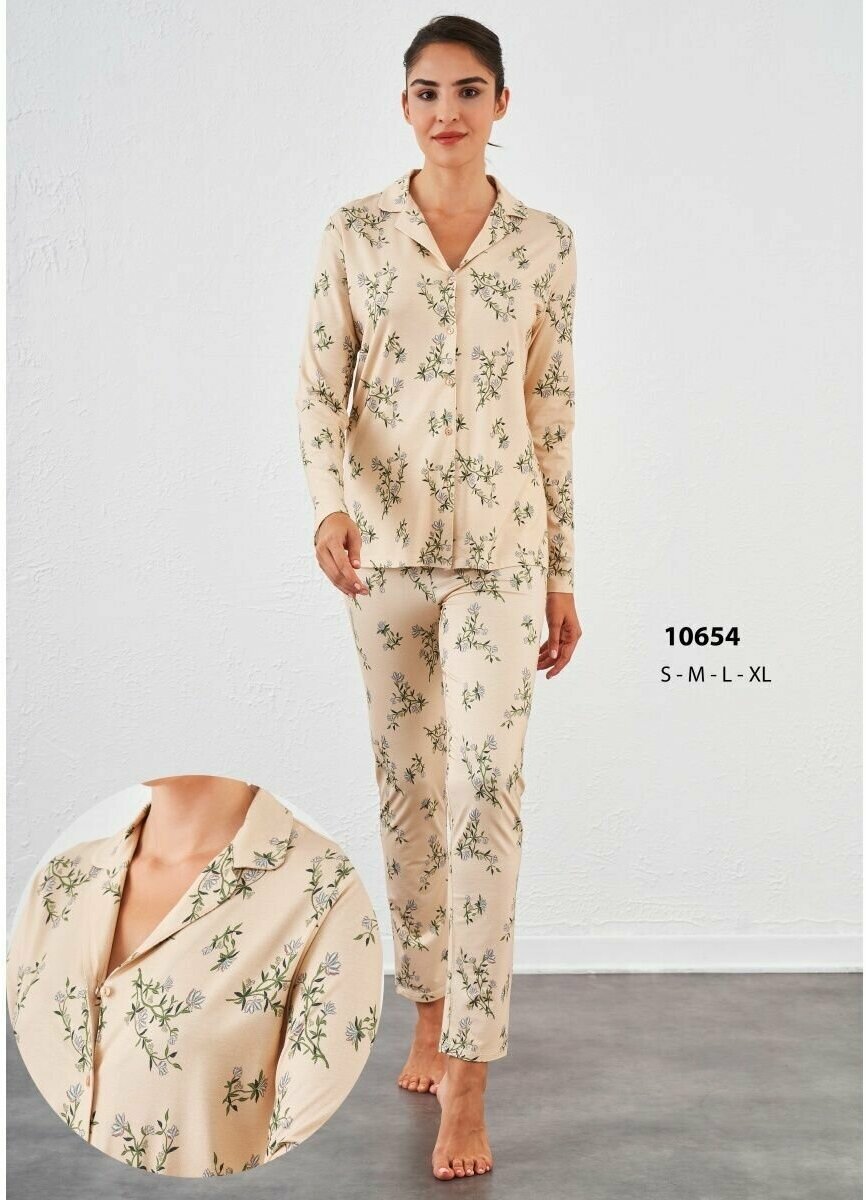 Пижама Relax Mode, брюки, рубашка, длинный рукав, размер 50/52, бежевый - фотография № 7