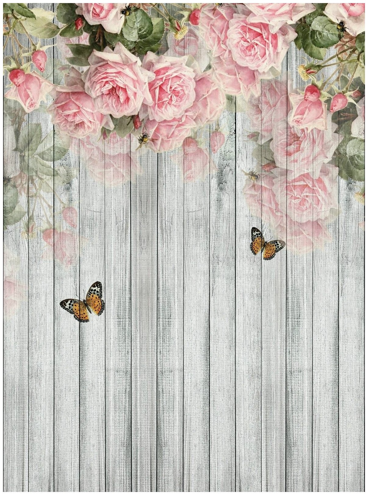 Фотообои на стену HARMONY Decor HD2-127 Розовые розы на деревянной стене, 200 х 270 см, флизеиновые