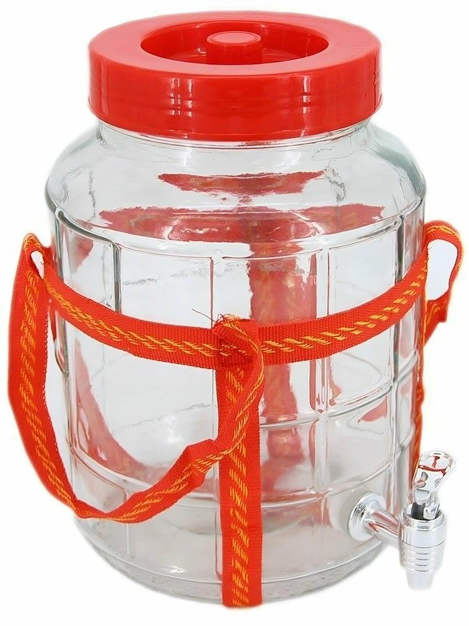 Бутыль стеклянная 9 л с крышкой-гидрозатвором и краном, с тканевыми ручками, корпус усилен ребрами жесткости