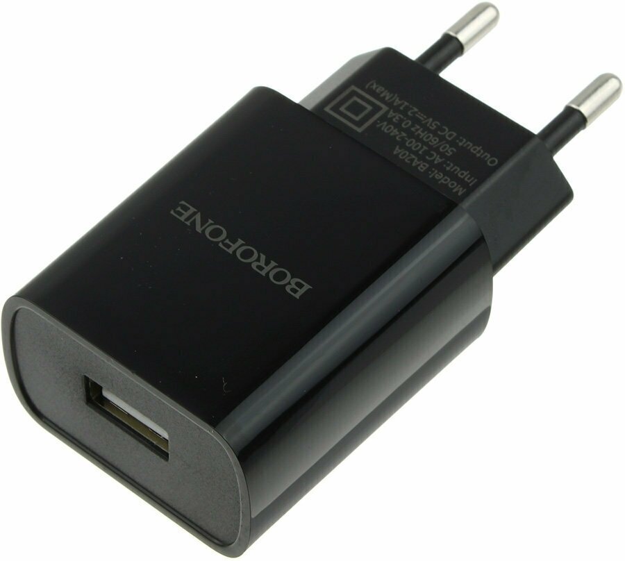Сетевое зарядное устройство Borofone BA20A Sharp, USB-A, 2.1A, черный Noname - фото №5