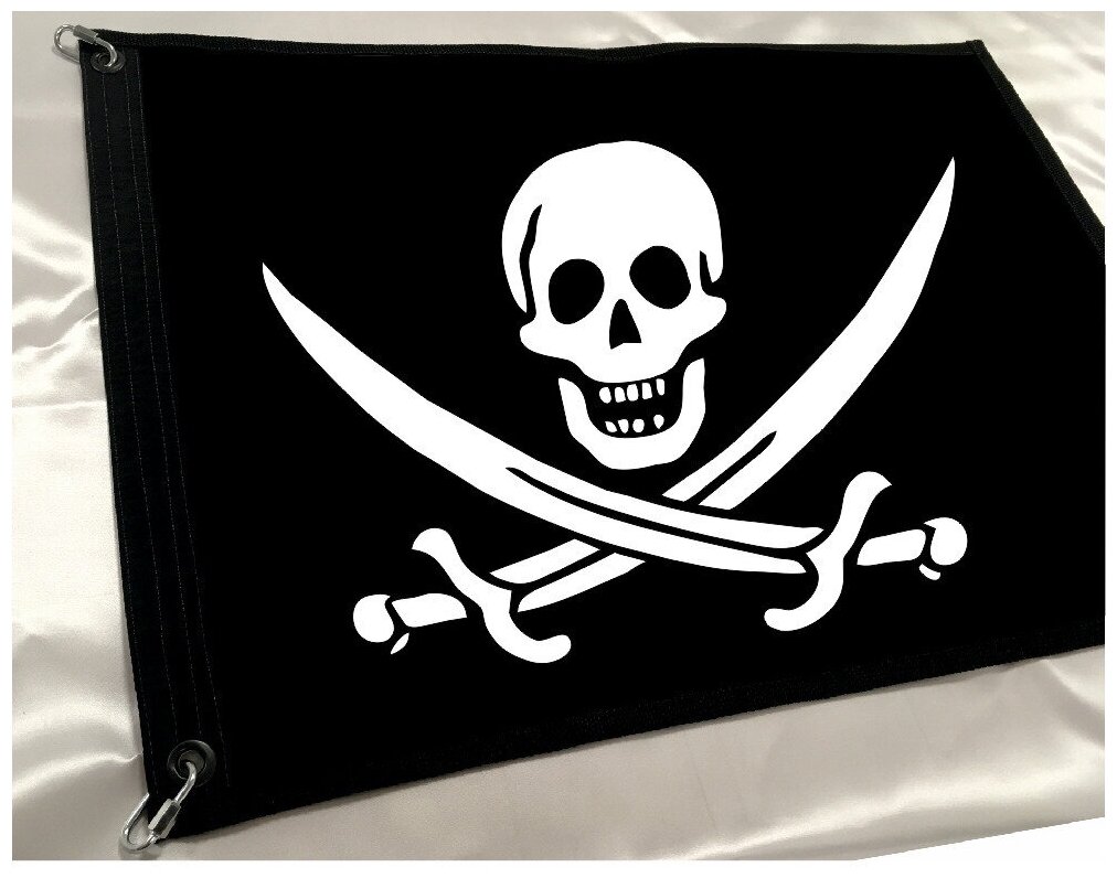 Пиратский двусторонний флаг Калико Джека (40х60 см) с карабинами, усиленные края