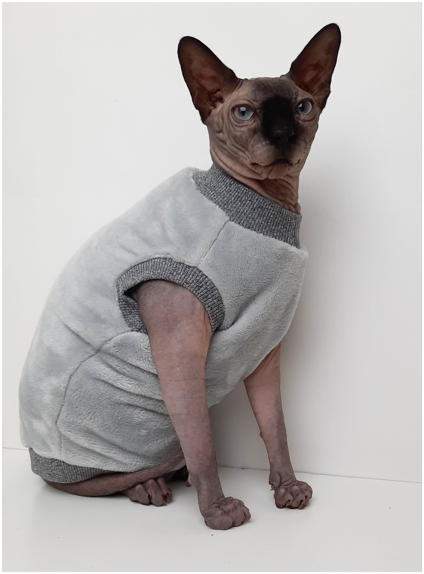 Толстовка, свитер, шуба для кошек сфинкс, размер 30 (длина спины 30см), цвет серый/ Одежда для кошек сфинкс / одежда для животных - фотография № 16