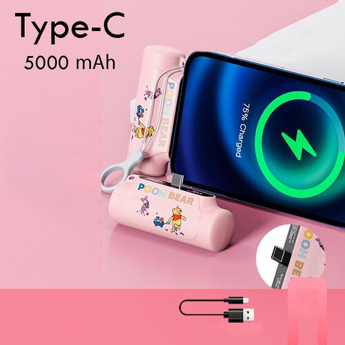 Внешний аккумулятор 5000 mAh Type-C, Powerbank Disney MINI (Розовый)