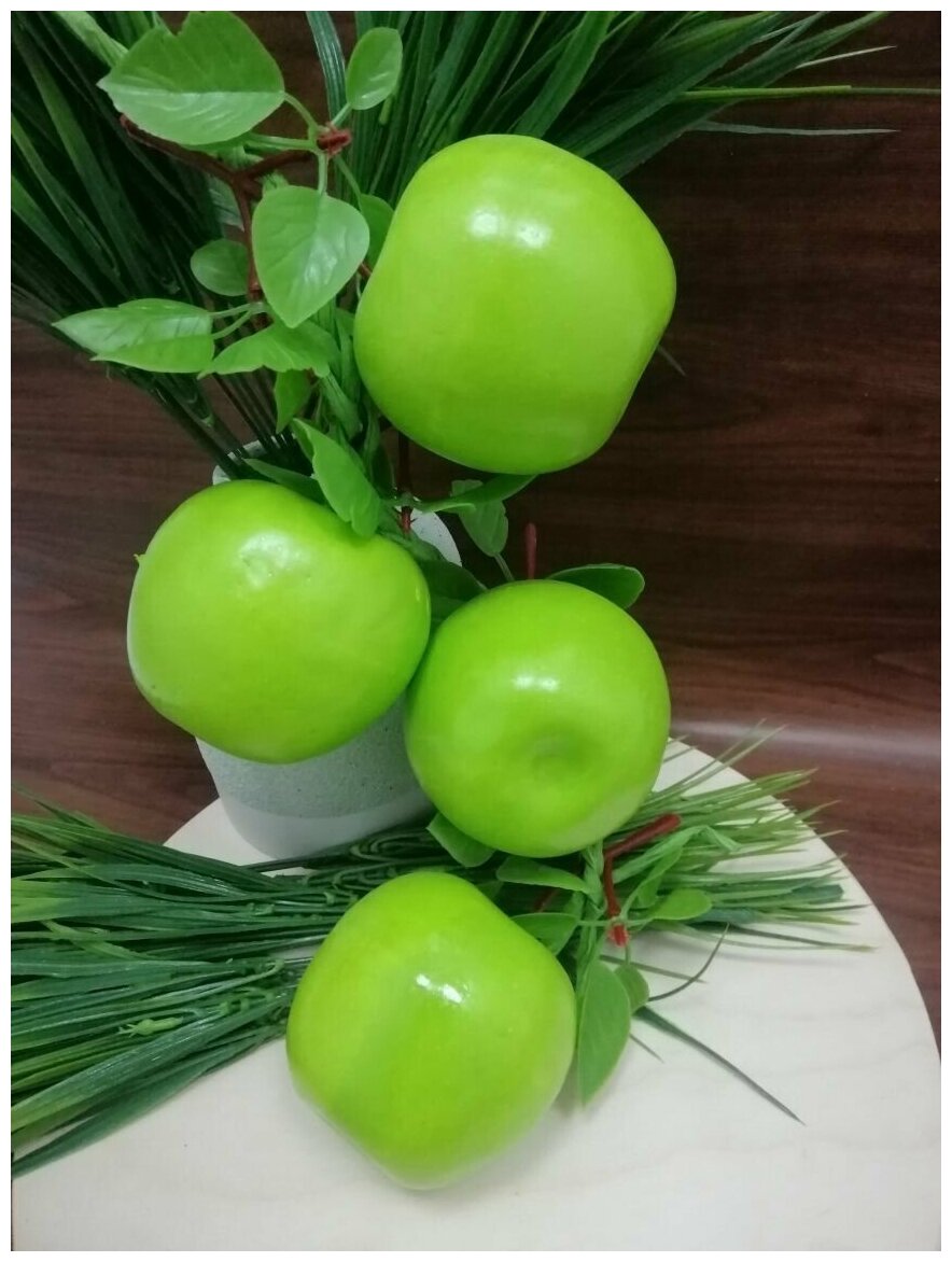 SunGrass / Искусственные фрукты для декора - яблоки зеленые, 4 шт на ветке / Муляж фруктов и овощей