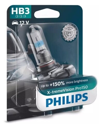 Лампа автомобильная Philips X-treme Vision Pro150 HB3 12V-60W (P20d), бл. 1шт, 9005XVPB1