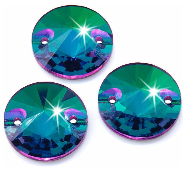 Стразы пришивные стеклянные, круглые, Эмеральд, 12 мм, 12 штук, для декорирования танцевальных костюмов, аксессуаров, марка Донгжоу