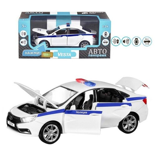 Машина металлическая «Lada Vesta. Полиция» седан, 1:24, открываются двери, капот, багажник, свет и звук, инерция