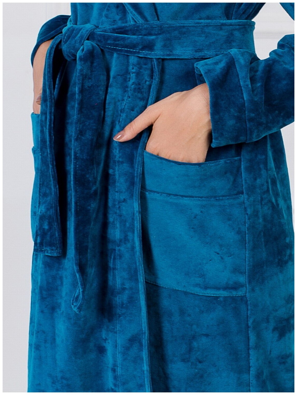 Женский велюровый халат с шалькой Росхалат, темно-бирюзовый. Размер 54-56 - фотография № 3