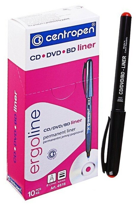 Mаркер для CD/DVD 1,2 мм Centropen 4616, линия 0,6 мм, цвет красный