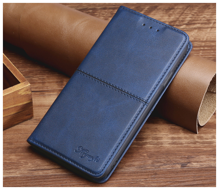 Чехол-книжка MyPads Cuciture Eleganti для Samsung Galaxy A54 из импортной эко-кожи прошитый элегантной прострочкой синий