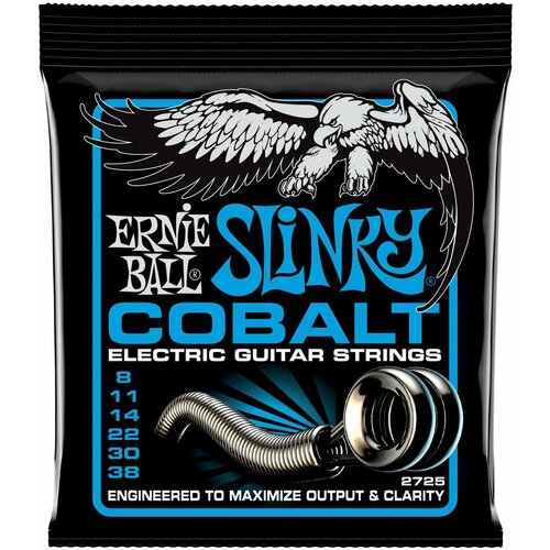 Ernie Ball 2725 - струны для электрогитары Cobalt Extra Slinky (8-11-14-22-30-38) струны для акустической гитары ernie ball slinky extra 2150 extra light 6 шт