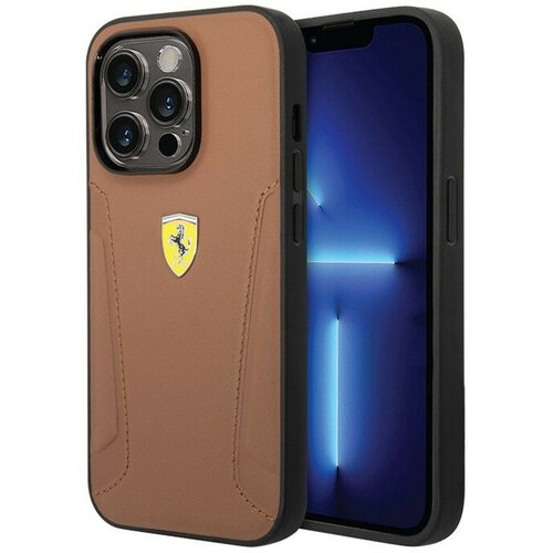 Чехол для iPhone 14 Pro Max Ferrari Leather Stamped sides Hard Camel (FEHCP14XRBUC)