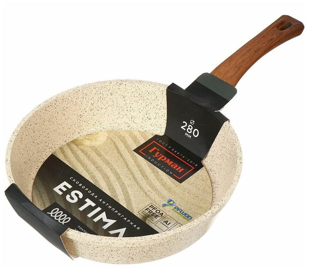 фото Сковорода алюминий, 28 см, антиприг, Гурман, Estima, беж, ГМ2801 ЭБИ, индукц