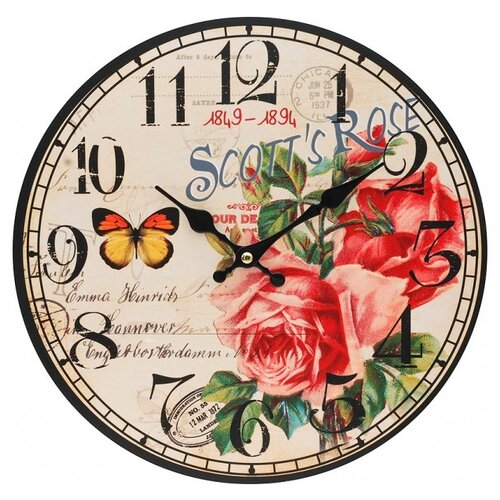 фото Часы настенные "розовый куст", диаметр 34 см белоснежка