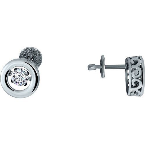 Серьги пусеты JEDA, серебро, 925 проба, фианит, белый, золотой