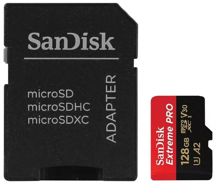 Карта памяти SanDisk Extreme Pro microSD UHS I Card 128GB for 4K Video on Smartphones, Action Cams & .