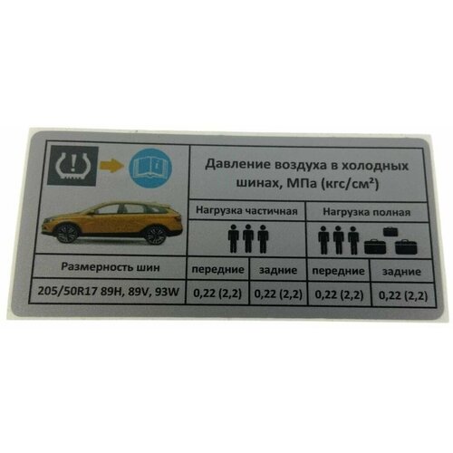 Информационная наклейка давления воздуха в шинах LADA R17