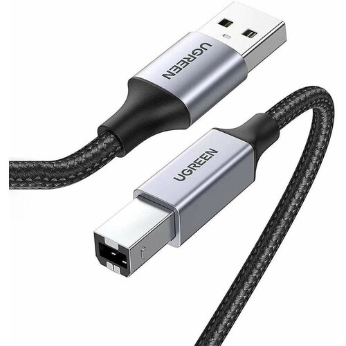 Кабель UGREEN US369 (80803) USB-A to USB-B 2.0 для принтера чёрный/серый космос разъем usb 102 2 0 для принтера