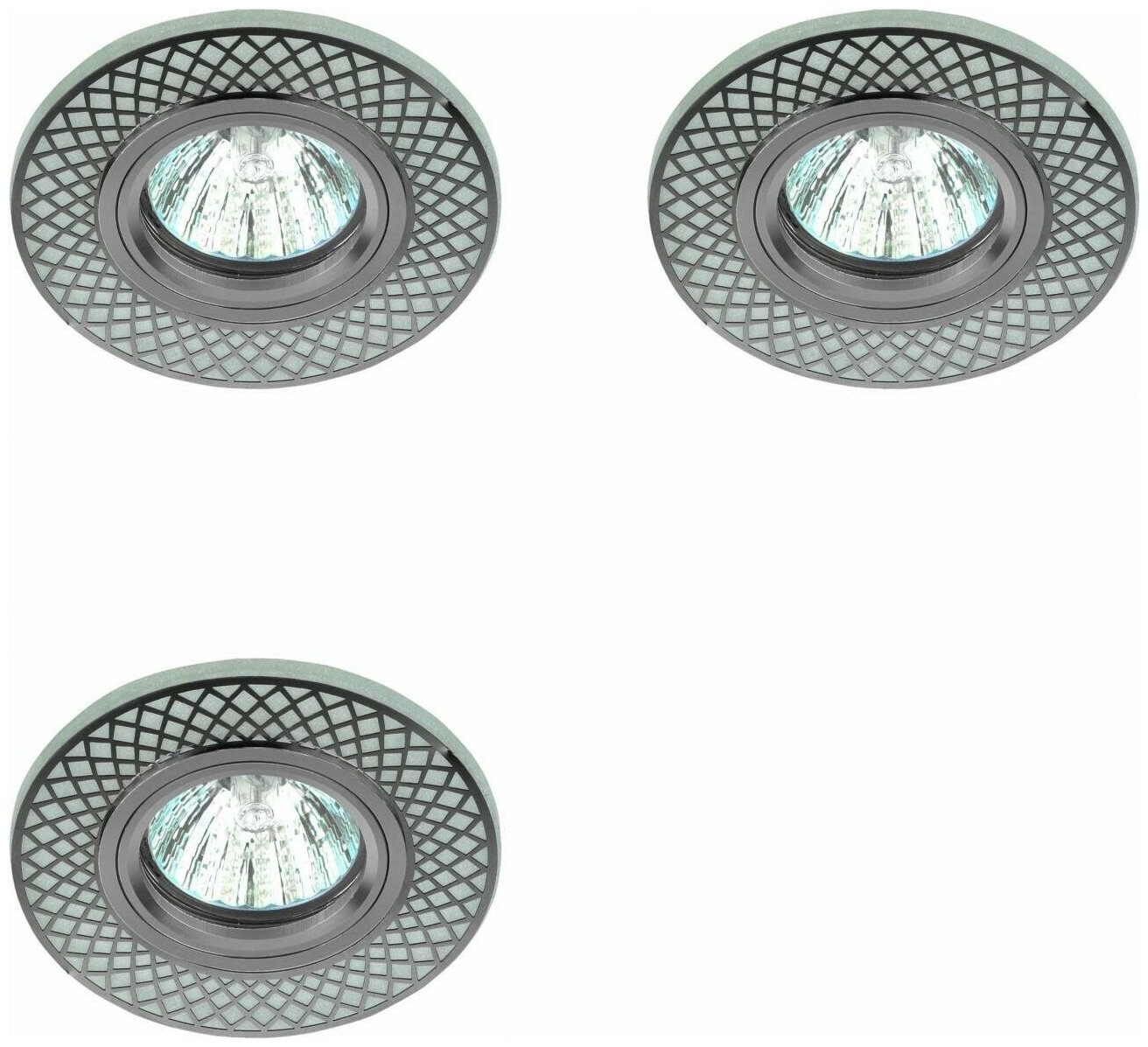 Точечный светильник ЭРА DK LD42 WH/CH 50W под лампу GU5.3 с декоративной светодиодной подсветкой IP20 круг хром/белый (комплект из 3 шт)