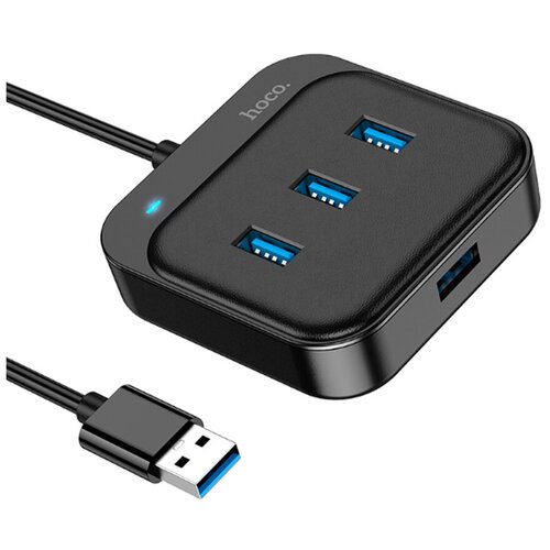 USB-концентратор HOCO HB31, Easy, 4 гнезда, кабель 1.2м, цвет: чёрный