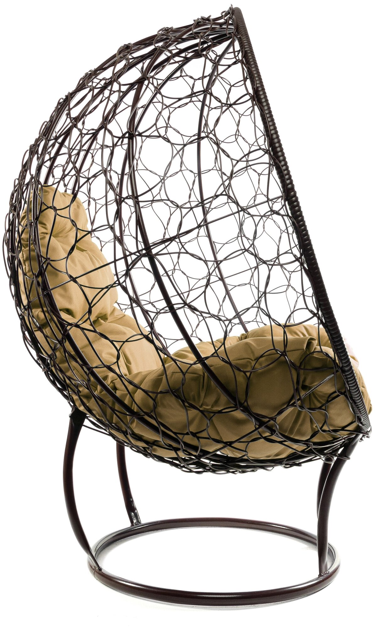 Кресло M-Group круг на подставке ротанг коричневое, бежевая подушка - фотография № 8