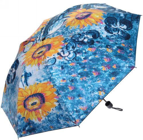 Мини-зонт Ultramarine, механика, 4 сложения, купол 95 см, 8 спиц, чехол в комплекте, для женщин, желтый, голубой