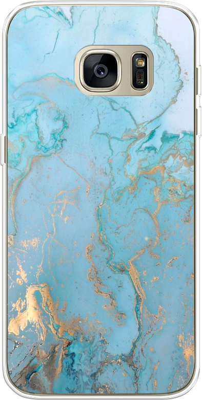 Силиконовый чехол на Samsung Galaxy S7 edge / Самсунг Галакси С 7 Эдж Голубой мрамор рисунок