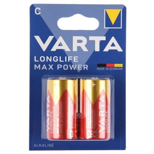 Батарейка алкалиновая Varta LONGLIFE MAX POWER, С, LR14-2BL, 1.5В, блистер, 2 шт. батарейки алкалиновая varta longlife max power с lr14 2bl 1 5в блистер 2 шт