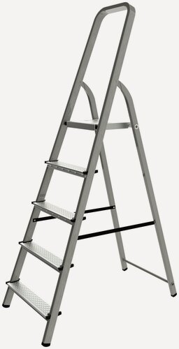 Изображение товара Стремянка Новая Высота, 5 ступеней, стальная, рифленые ступени, площадка, дуга безопасности