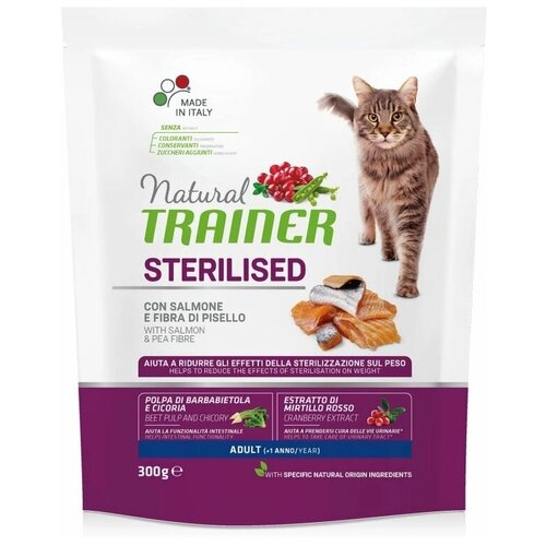 Natural Trainer Adult Sterilised для кастрированных кошек с лососем 300гр.