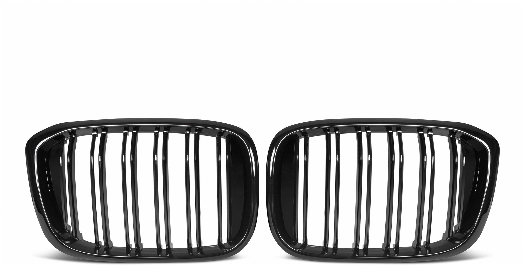 Решетки радиатора BMW X3 G01 X4 G02 дорестайлинг 2019-2021 ноздри сдвоенные черные глянцевые горбатые X3M X4M стиль RGBMX3G01X2GB