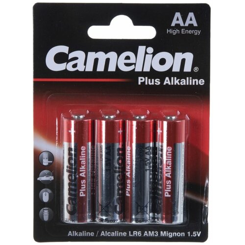 Батарейка Camelion Plus Alkaline, 1.5 В, LR6 BL4 батарейка космос r6 4 bl солевые