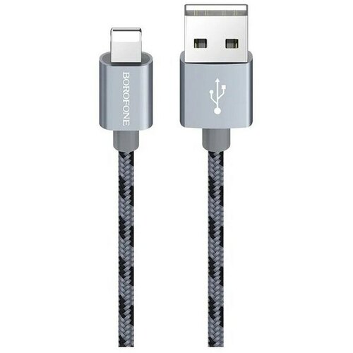 Кабель Borofone BX24, Lightning - USB, 2.4 А, 1 м, нейлоновая оплётка, серый кабель borofone bx24 lightning usb 2 4 а 1 м нейлоновая оплётка золотистый