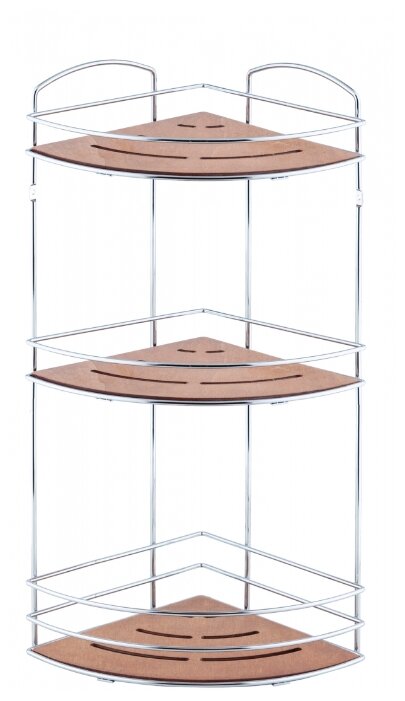 Полка для ванной комнаты угловая BK075 3 яруса 21*21*49 дерево/хром