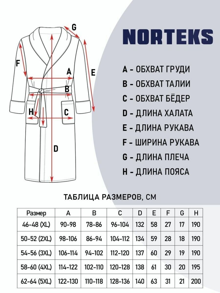 NORTEKS / Халат мужской махровый / Халат банный / Белый / 2XL - фотография № 3