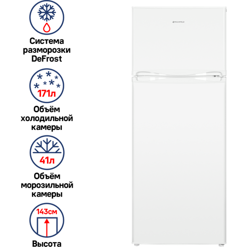 Холодильник MAUNFELD MFF143W, белый холодильник с верхней морозильной камерой бирюса м110