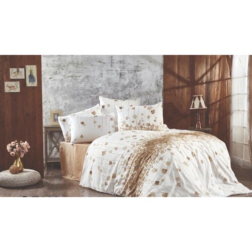 Комплект постельного белья CARWEN, Турция, хлопок 100%, евро, цветы, белый/бежевый