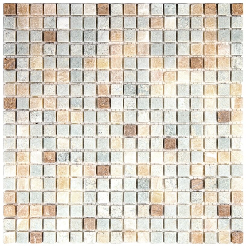Мозаичная плитка из мрамора Natural Mosaic 7MT-05-15T зеленый бежевый светлый квадрат матовый