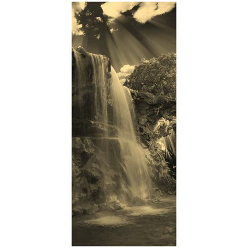 Самоклеящиеся фотообои Красивый водопад, размер: 90x210 см, эффект: сепия