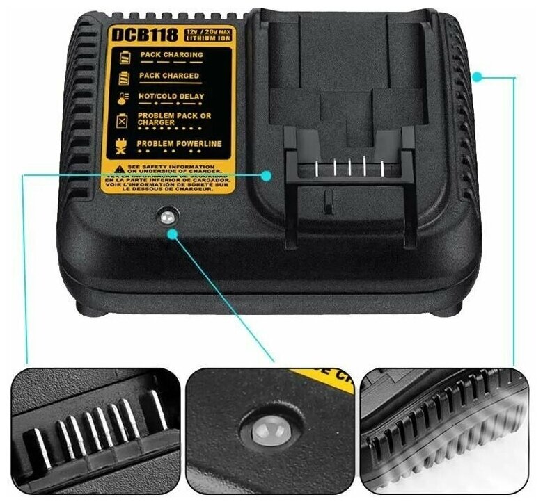 Зарядное устройство DCB118, подходит для аккумуляторов 10V-20V, Высокого качества, Штекер EU/Россия - фотография № 7