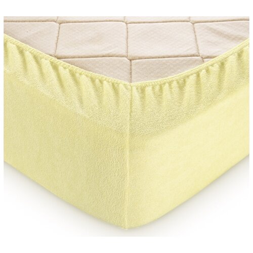 фото Простыня на резинке махровая, желтая, 160х200х30 текс-дизайн