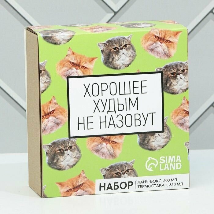 Подарочный набор"Толстые котики": термостакан 350 мл., ланч-бокс 500 мл 9055537 - фотография № 7