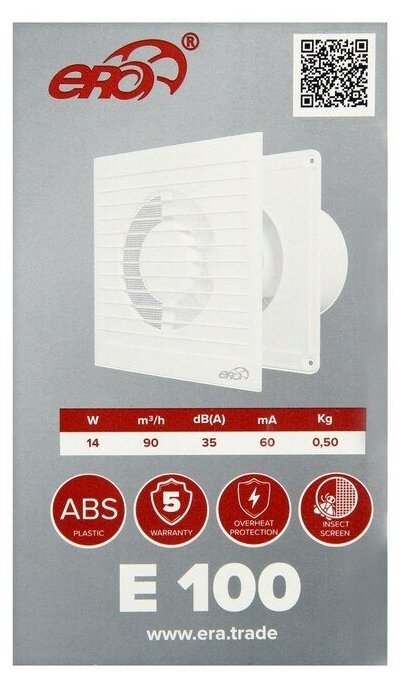 Вентилятор вытяжной ERA E 100-02, 160x160 мм, d=100 мм - фотография № 6