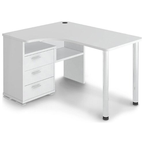 фото Компьютерный стол угловой мэрдэс домино нельсон ср-132с, шхг: 101х130 см, расположение тумбы: слева, цвет: белый жемчуг