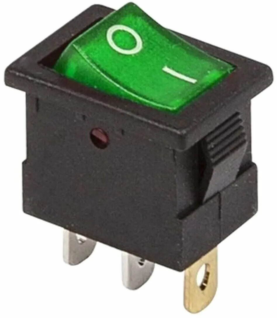 Выключатель клавишный Rexant Mini ON-OFF зеленый с подсветкой (12В 15А (3с)) {36-2173} - фотография № 1
