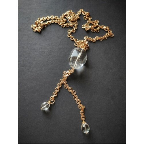 фото Длинное колье цепь с камнем подвеска хрусталь под золото myartofstones