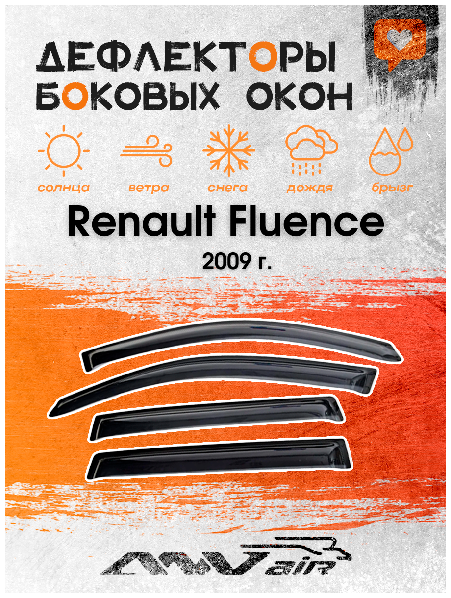 Дефлекторы окон Renault Fluence 2009 г. / Ветровики на Рено Флюэнс 2009г.