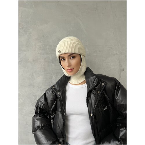 Комплект шлем ShapOchki, демисезон/зима, шерсть, 2 предмета, размер 48-58, белый